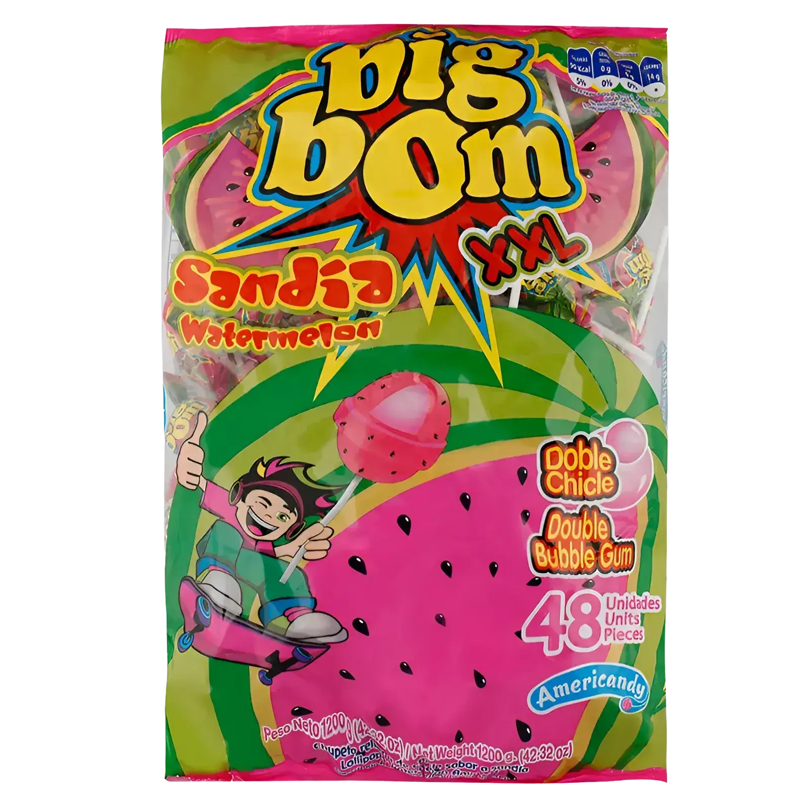 Americandy Big Bom XXL Sandia Watermelon Lollipops, 48 x 25 gm - 01040469 (JBI897A10)