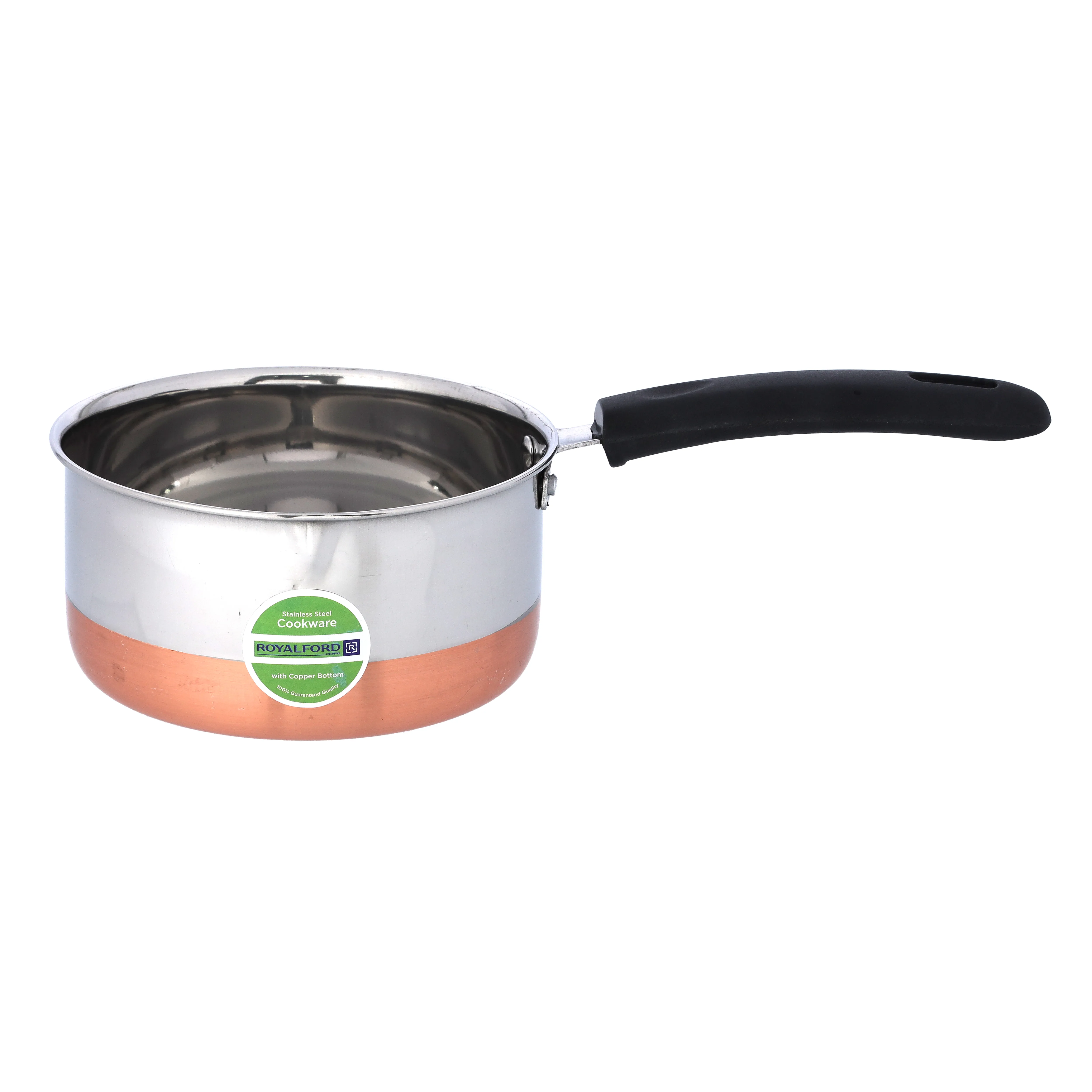 Royalford  Saucepan 17 CM - Stainless Steel with Copper Base - Comfortable Handle with Hanging Loop High Temperature Resistant Pouring Lip Ideal for Milk, Melting Butter, Boiling Eggs & More
