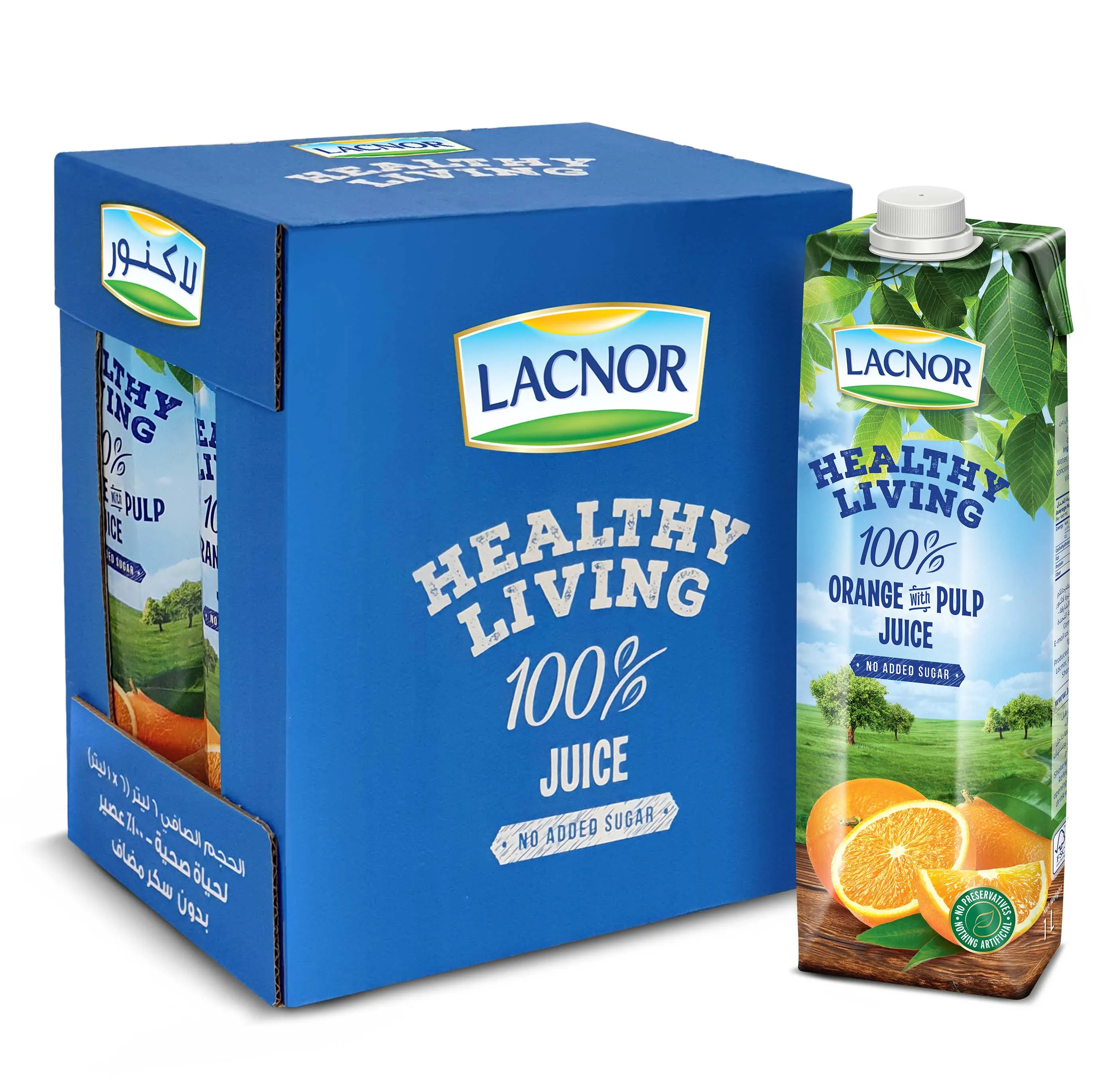 Lacnor Health Living Orange Juice - 1 Litre, pack of 6