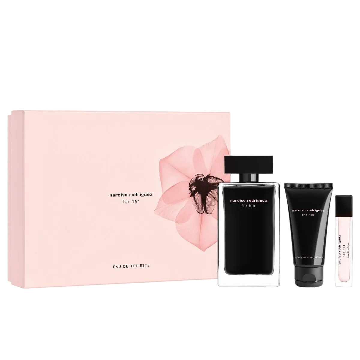 Narciso Rodriguez For Her W 3Pcs (EDT100ml+EDT10ml Purse Spray+Hair&Body Lotion 50ml)Set