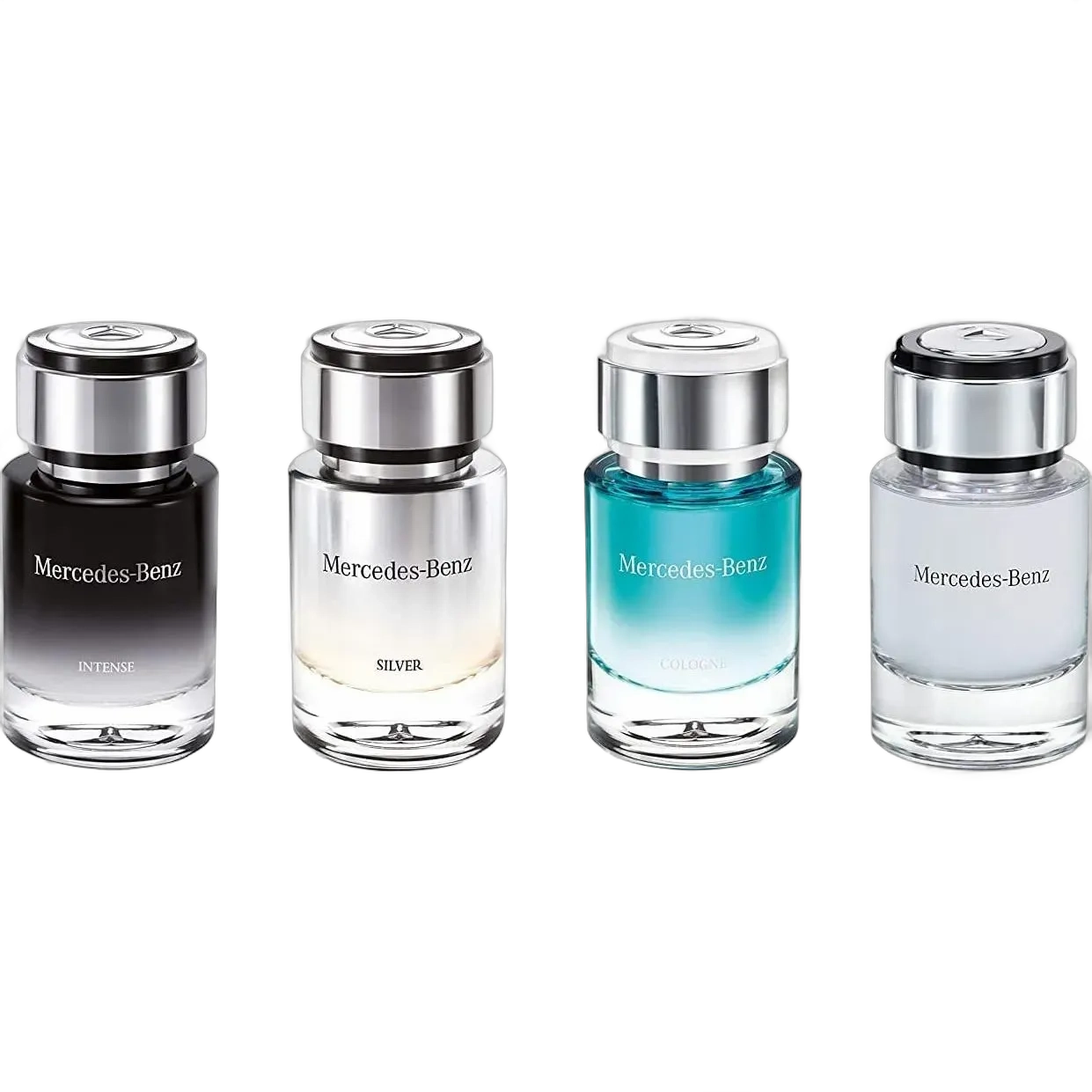 Mercedes-Benz For Men Eau De Toilette 4 X 7 Ml Mini For Intense + For Silver + Cologne + For Men, 4 Piece Set