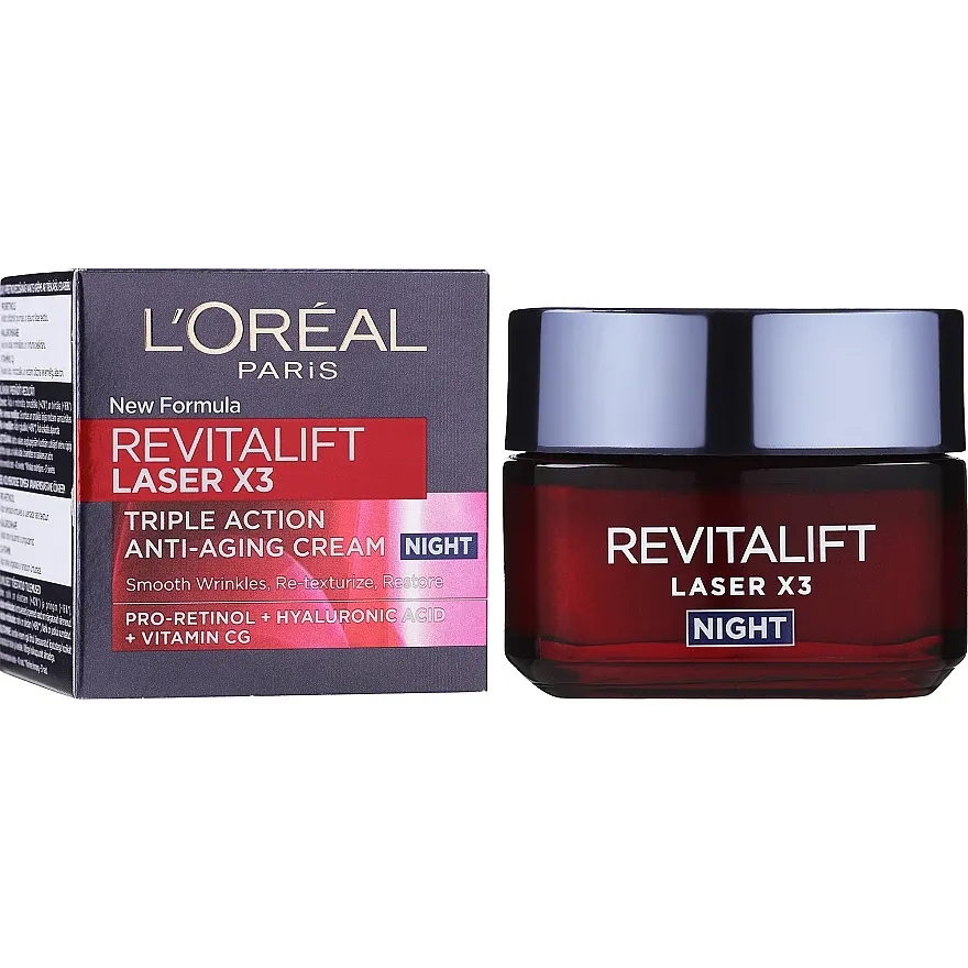 L'Oreal Paris Revitalift Laser X3 Anti-aging Cream-mask Night With Hyaluronic Acid And Concentrated Pro-xylane 50 Ml