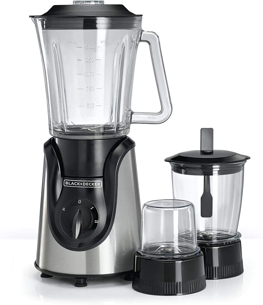 Black+Decker Blender And Smoothie Maker With Glass Jar, Mincer And Grinder/Chopper 600W BX600G-B5 Silver/Black