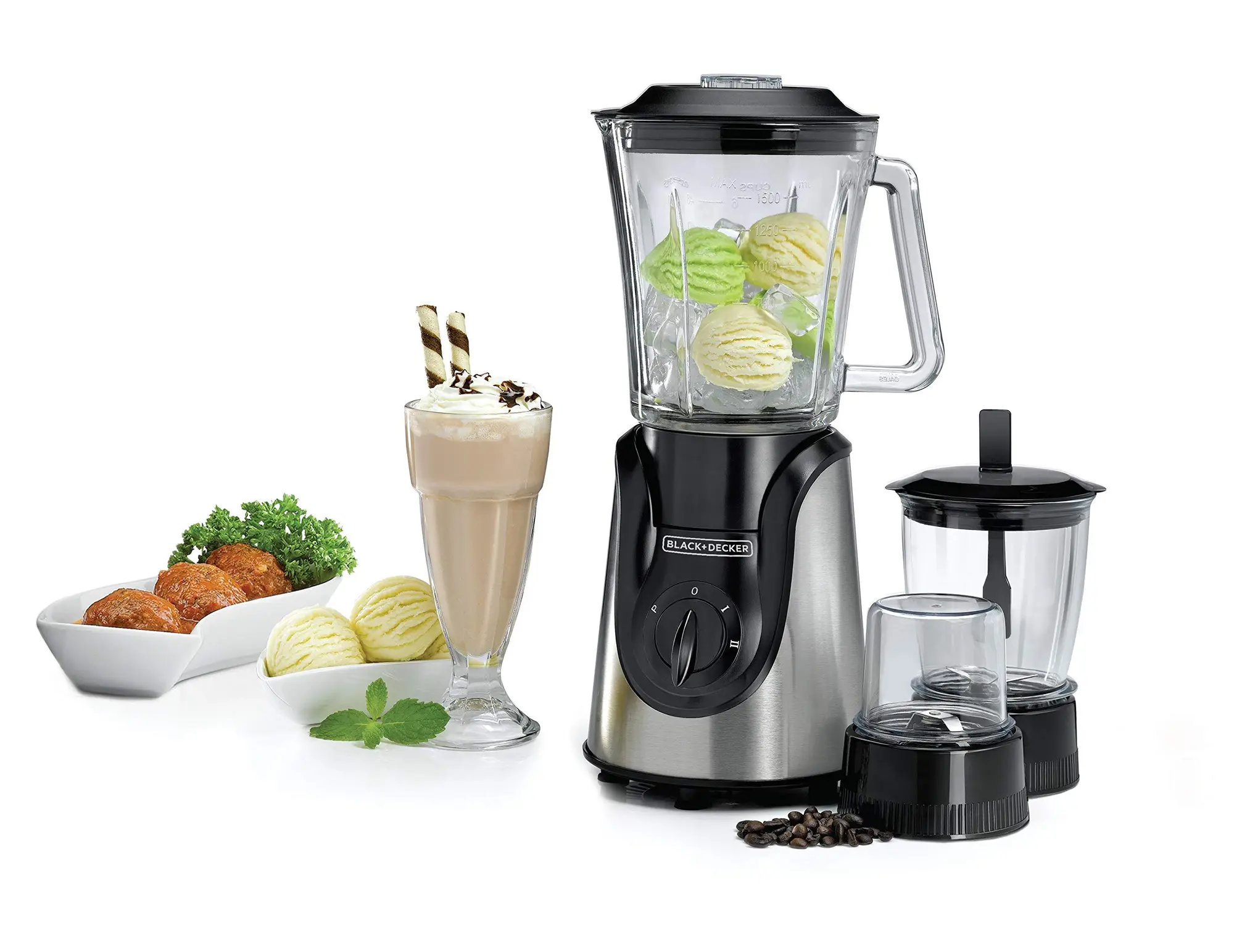 Black+Decker Blender And Smoothie Maker With Glass Jar, Mincer And Grinder/Chopper 600W BX600G-B5 Silver/Black