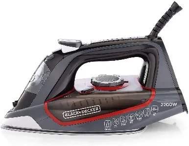 Black+Decker Steam Iron With Ceramic Soleplate,Anti-Drip,Anti-Calc,Auto Shut-Off,Self Clean 2200W X2050-B5 Grey And Black