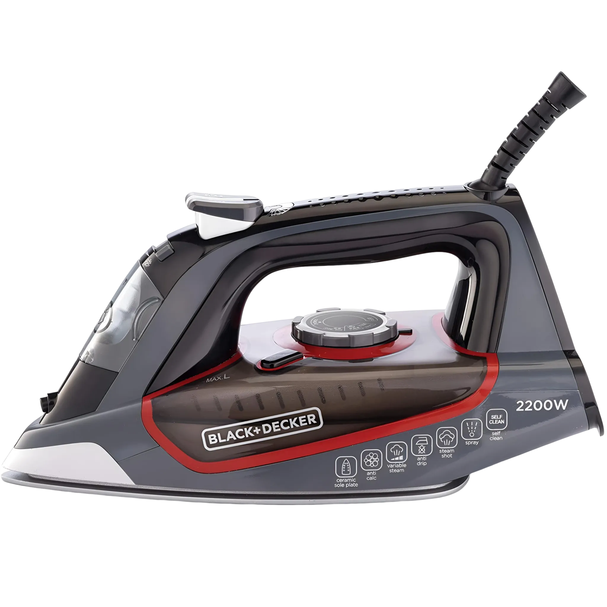 Black+Decker Steam Iron With Ceramic Soleplate,Anti-Drip,Anti-Calc,Auto Shut-Off,Self Clean 2200W X2050-B5 Grey And Black