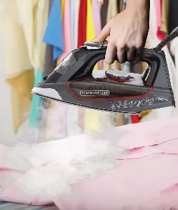 Black+Decker Steam Iron With Ceramic Soleplate,Anti-Drip,Anti-Calc,Auto Shut-Off,Self Clean 2200W X2050-B5 Grey And Black