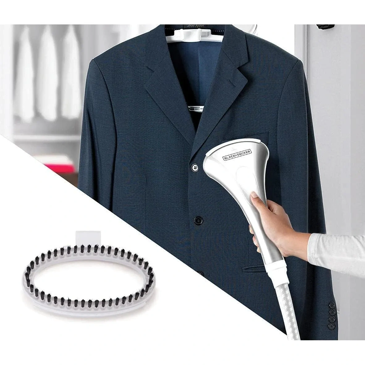 Black+Decker Garment Steamer With 3 Stage And Double Pole 2L 1785W GSTM2050-B5 White/Gold