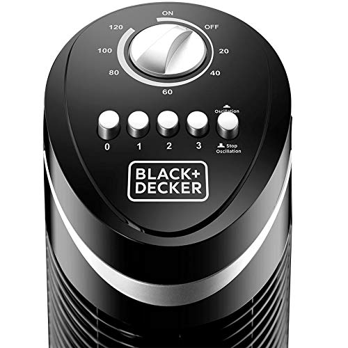 Black+Decker 50W Tower Fan 3 Speeds Low/Medium/High 65°, Wide Oscillation Adjustable Portable/Travel Friendly Design With 120 Min Timer, For The Perfect Temperature TF50-B5