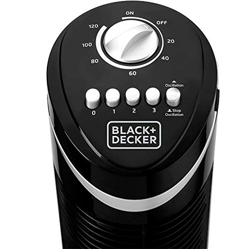 Black+Decker 50W Tower Fan 3 Speeds Low/Medium/High 65°, Wide Oscillation Adjustable Portable/Travel Friendly Design With 120 Min Timer, For The Perfect Temperature TF50-B5
