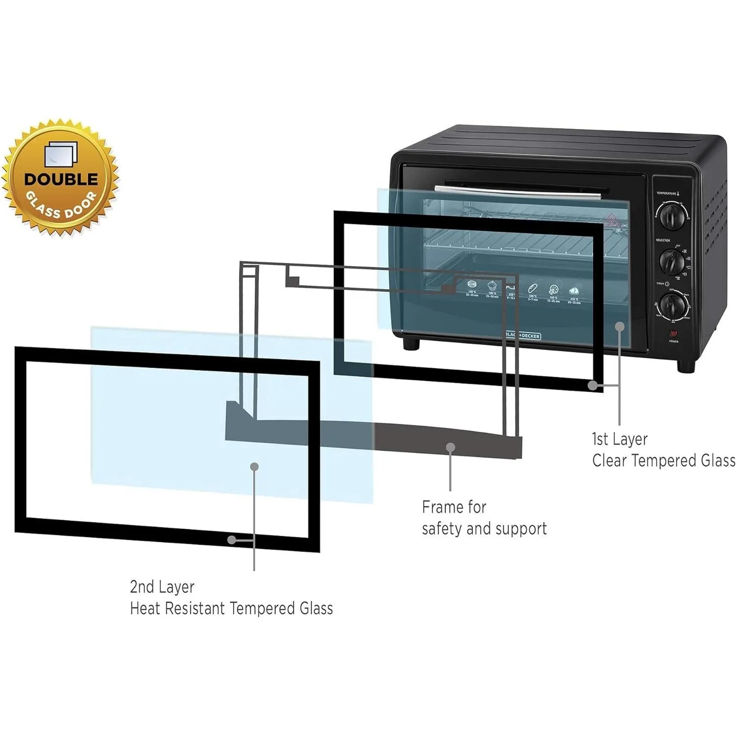 Black+Decker 45L Toaster Oven With Double Glass And Rotisserie TRO45RDG-B5 Black