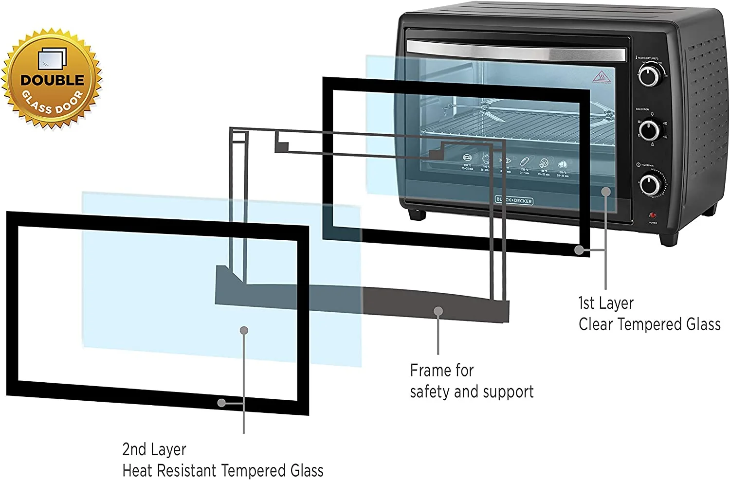 Black+Decker 70L Toaster Oven With Double Glass And Rotisserie TRO70RDG-B5 Black