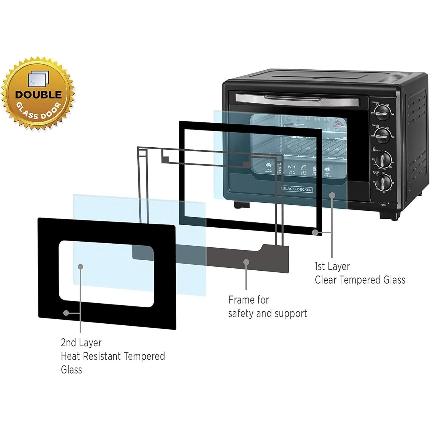 Black+Decker Double Glass Toaster Oven 2000W TRO55RDG-B5 Black