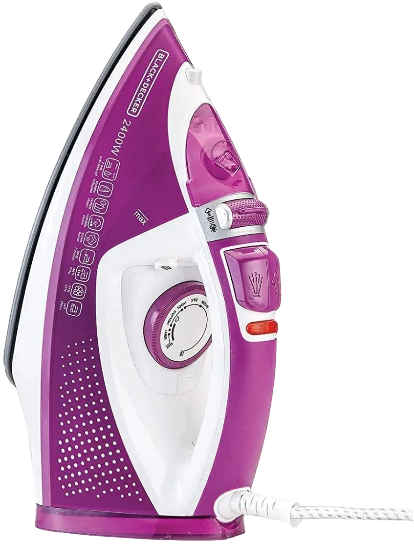 Black+Decker Steam Iron With Ceramic Soleplate/Anti-Drip/Anti-Calc/Auto Shut-Off/Self Clean 2400W X2450-B5 Purple/White