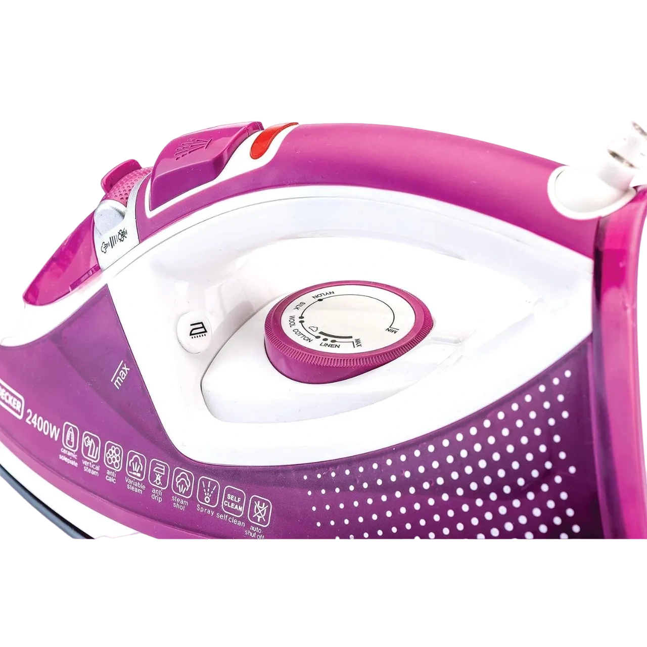Black+Decker Steam Iron With Ceramic Soleplate/Anti-Drip/Anti-Calc/Auto Shut-Off/Self Clean 2400W X2450-B5 Purple/White