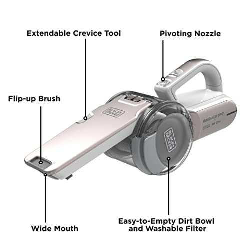 BLACK+DECKER 18V Cordless Handheld Pivot Vacuum Cleaner With 1.5Ah Li-Ion Battery, 27.5 AW Suction Power, 440ml Bowl Capacity And Triple Filteration With 200° Rotation PV1820LRGP-GB