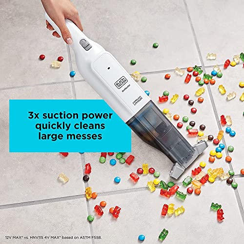 Black+Decker Cordless 12V Handheld Dustbuster Vacuum, 22 Air Watts,11 Mins Runtime, Ultra Wide Extendable Nozzle, 1.5Ah Battery, White Color, HLVC315J11-GB