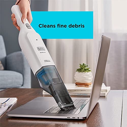 Black+Decker Cordless 12V Handheld Dustbuster Vacuum, 22 Air Watts,11 Mins Runtime, Ultra Wide Extendable Nozzle, 1.5Ah Battery, White Color, HLVC315J11-GB