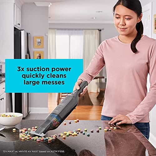 Black+Decker Cordless 12V Handheld Dustbuster Vacuum, 22 Air Watts,14 Mins Runtime, Ultra Wide Extendable Nozzle, Charging Base With 2.0Ah Battery HLVC320B11-GB2