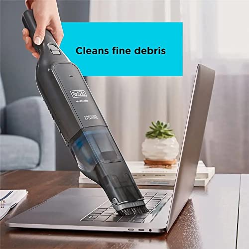 Black+Decker Cordless 12V Handheld Dustbuster Vacuum, 22 Air Watts,14 Mins Runtime, Ultra Wide Extendable Nozzle, Charging Base With 2.0Ah Battery HLVC320B11-GB2