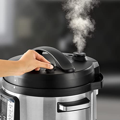 Black+Decker Smart Steam Pot, 1350W, 9 In 1, 10 L, Smart Programmable Electric Pressure Cooker, Black/Silver Pcp1010-B5