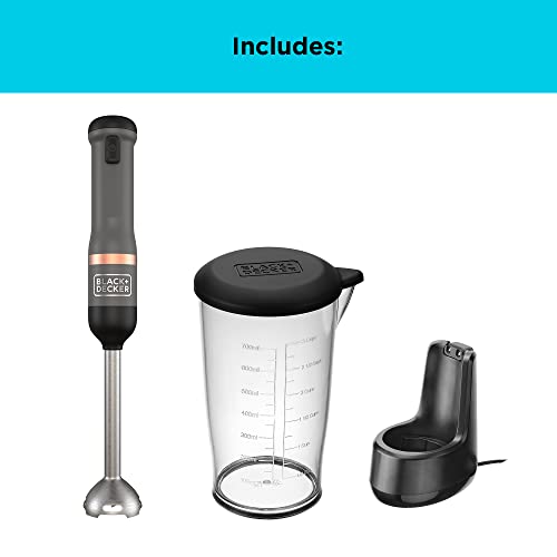 Black+Decker Kitchen Wand 7.2V Cordless Electric Immersion Blender With 5 Speed Setting 700 Ml Measuring Cup Charging Base With Battery Indicator BPA Free Plastic BCKM1011KBF-GB