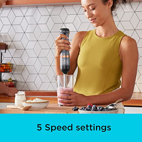 Black+Decker Kitchen Wand 7.2V Cordless Electric Immersion Blender With 5 Speed Setting 700 Ml Measuring Cup Charging Base With Battery Indicator BPA Free Plastic BCKM1011KBF-GB