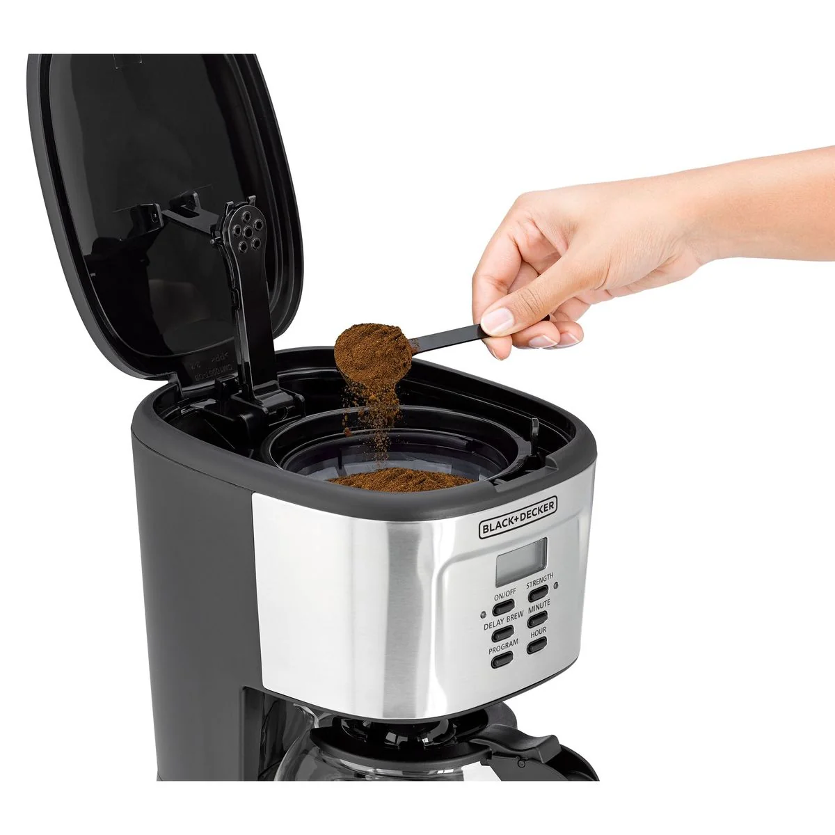 Black+Decker Programmable Coffee Maker Machine With 1.5L Glass Carafe 12 Cups 900W DCM85-B5 Black/Silver