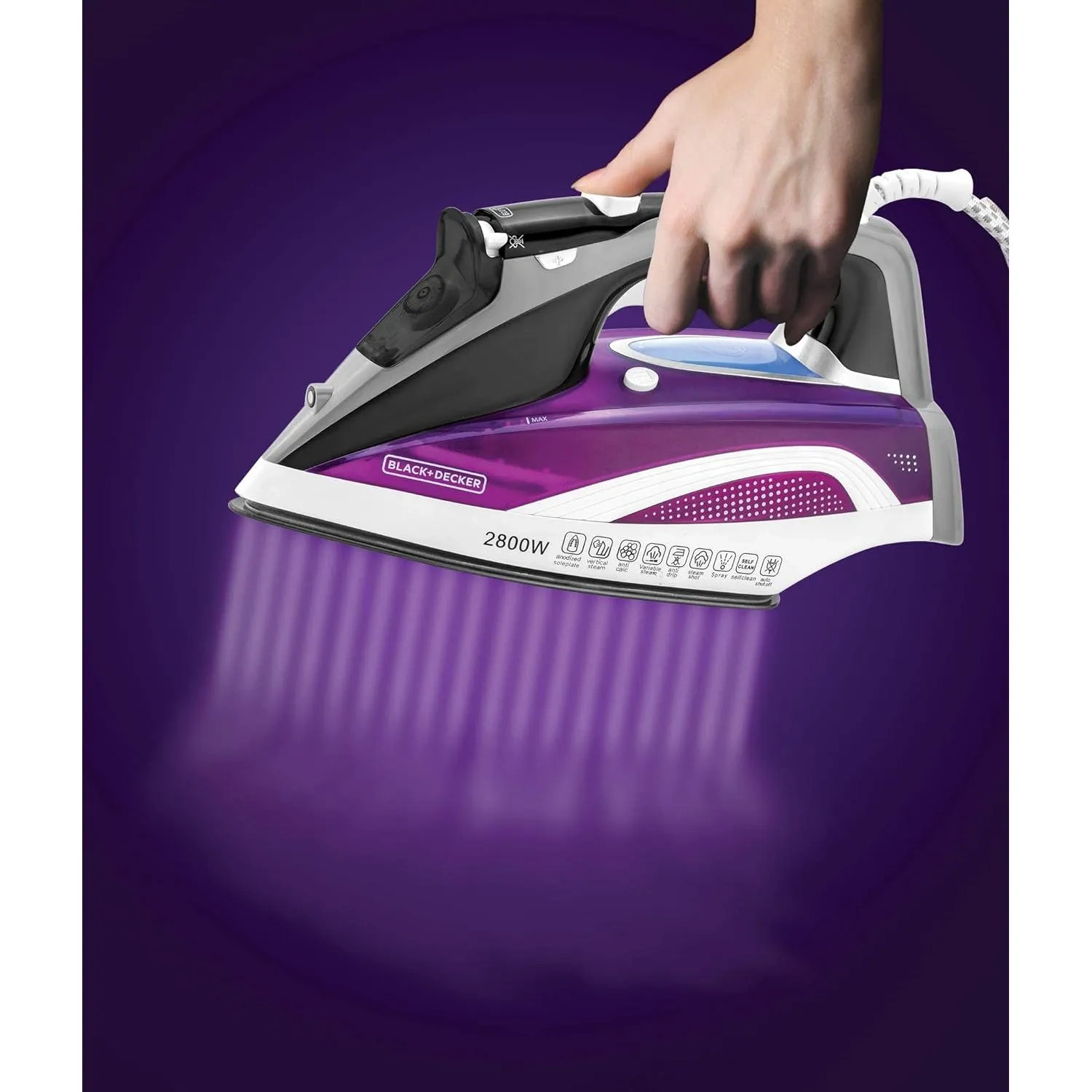 Black+Decker Digital Steam Iron 2800W X2250-B5 Purple/White/Grey