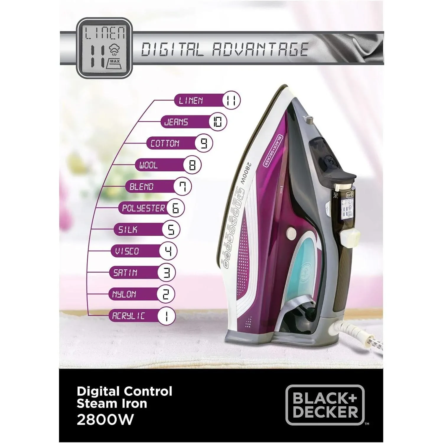 Black+Decker Digital Steam Iron 2800W X2250-B5 Purple/White/Grey