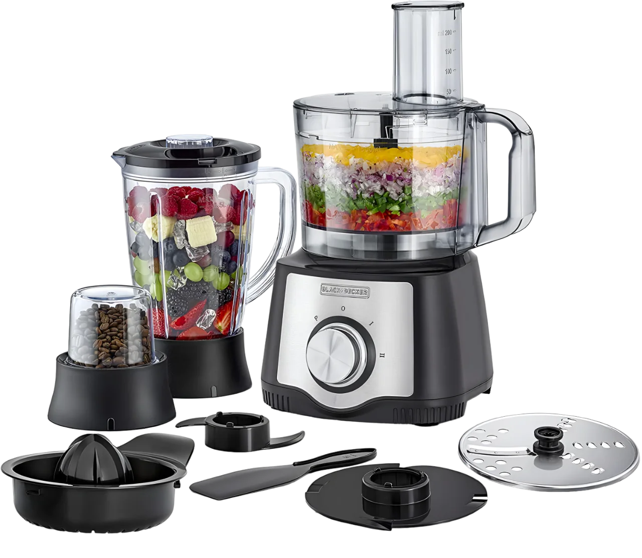 Black+Decker 6-In-1 Electric Food Processor 600W FX650-B5 Black/Silver/Clear