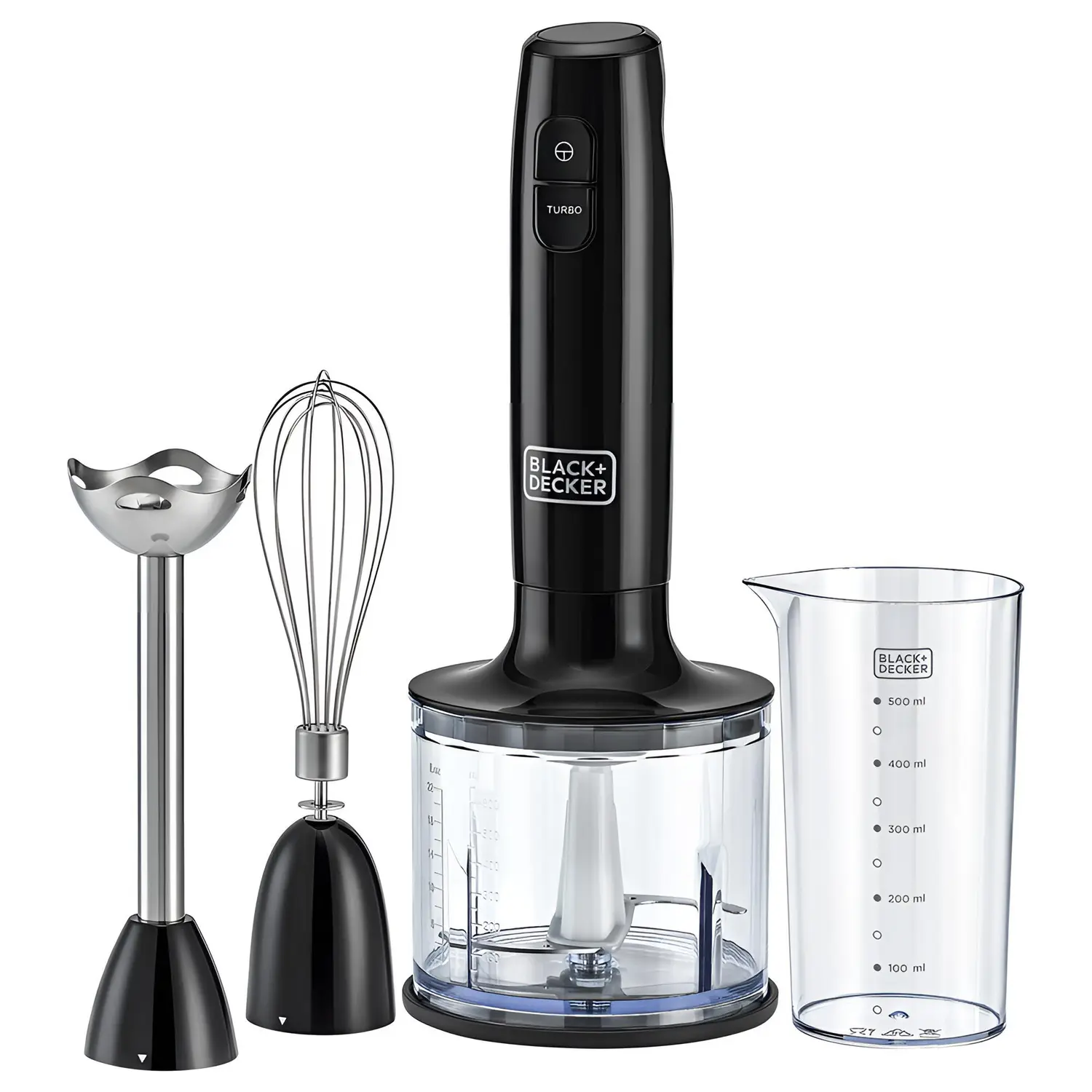 Black+Decker Hand Blender With Chopper And Whisk 3-in-1 600W HB600-B5 Black/Clear