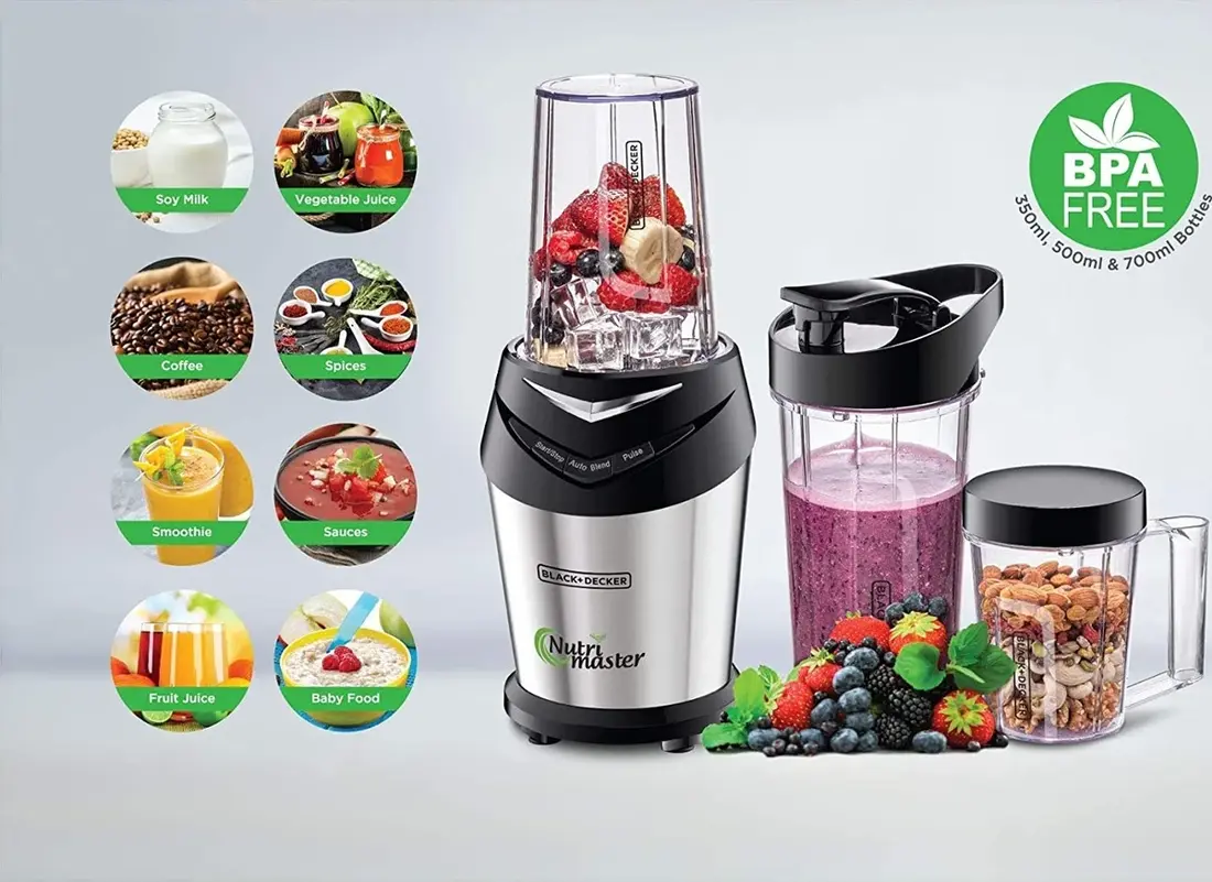 Black+Decker Blender And Smoothie Maker With 3 Jars 600W NE600-B5 Silver/Black