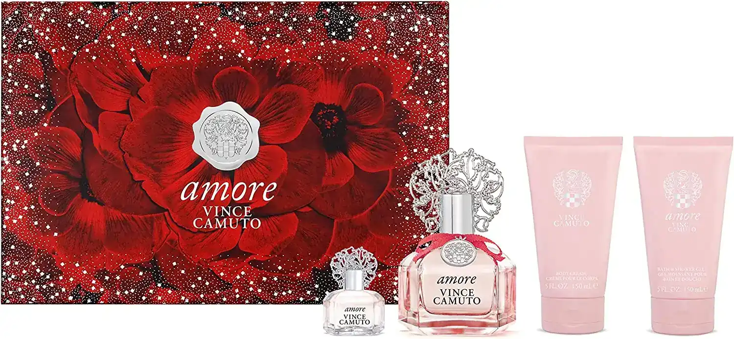 VINCE CAMUTO AMORE (W) EDP 100ML+7.4ML MINI+ 150ML BODY CREAM+150ML SG SET