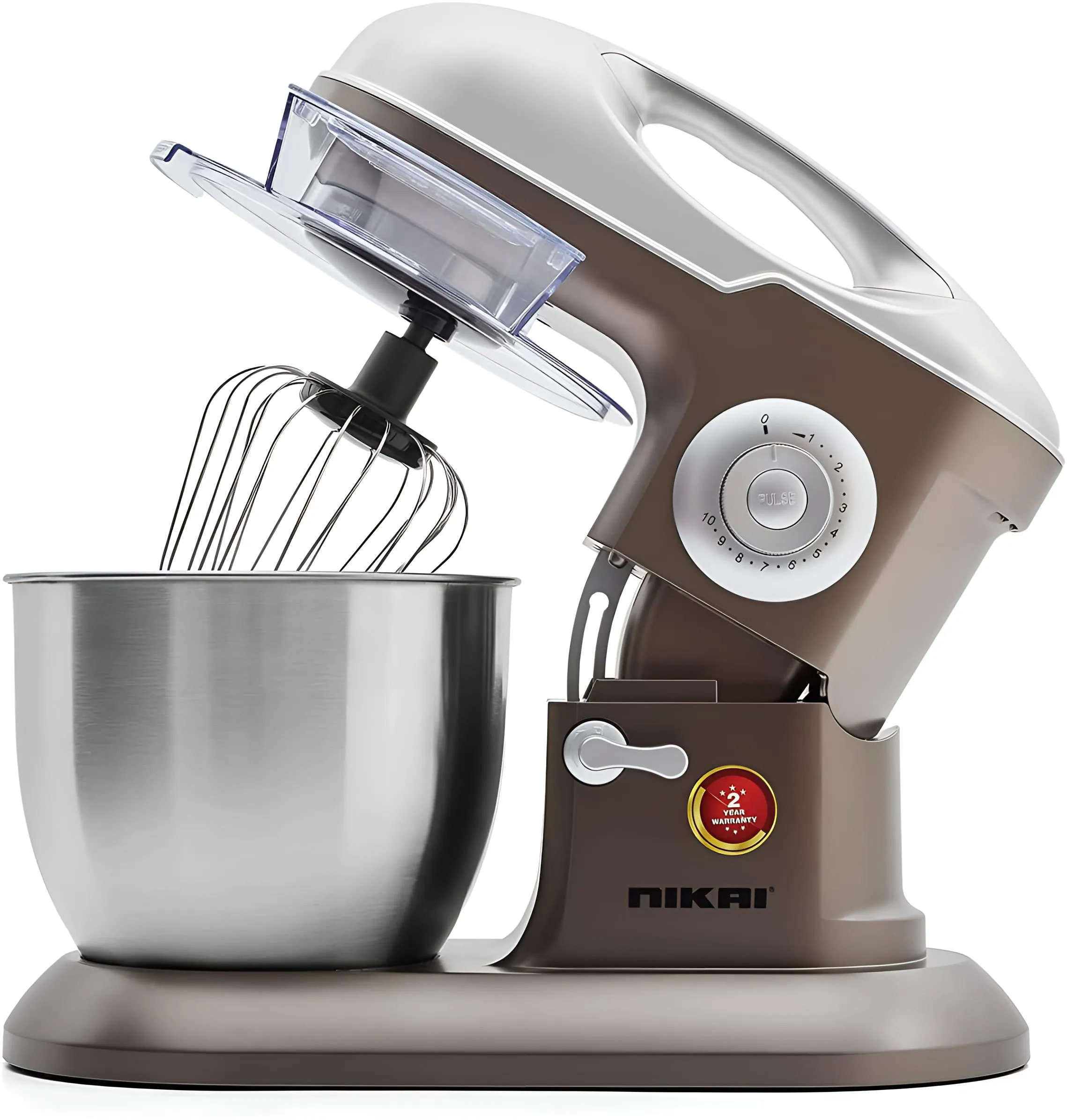 Nikai 1000W Stand Mixer, 6.5 Ltr Stainless Steel Bowl, Mixing Attachments – Dough Hook, Beater, Whisk, Nsm650A Silver