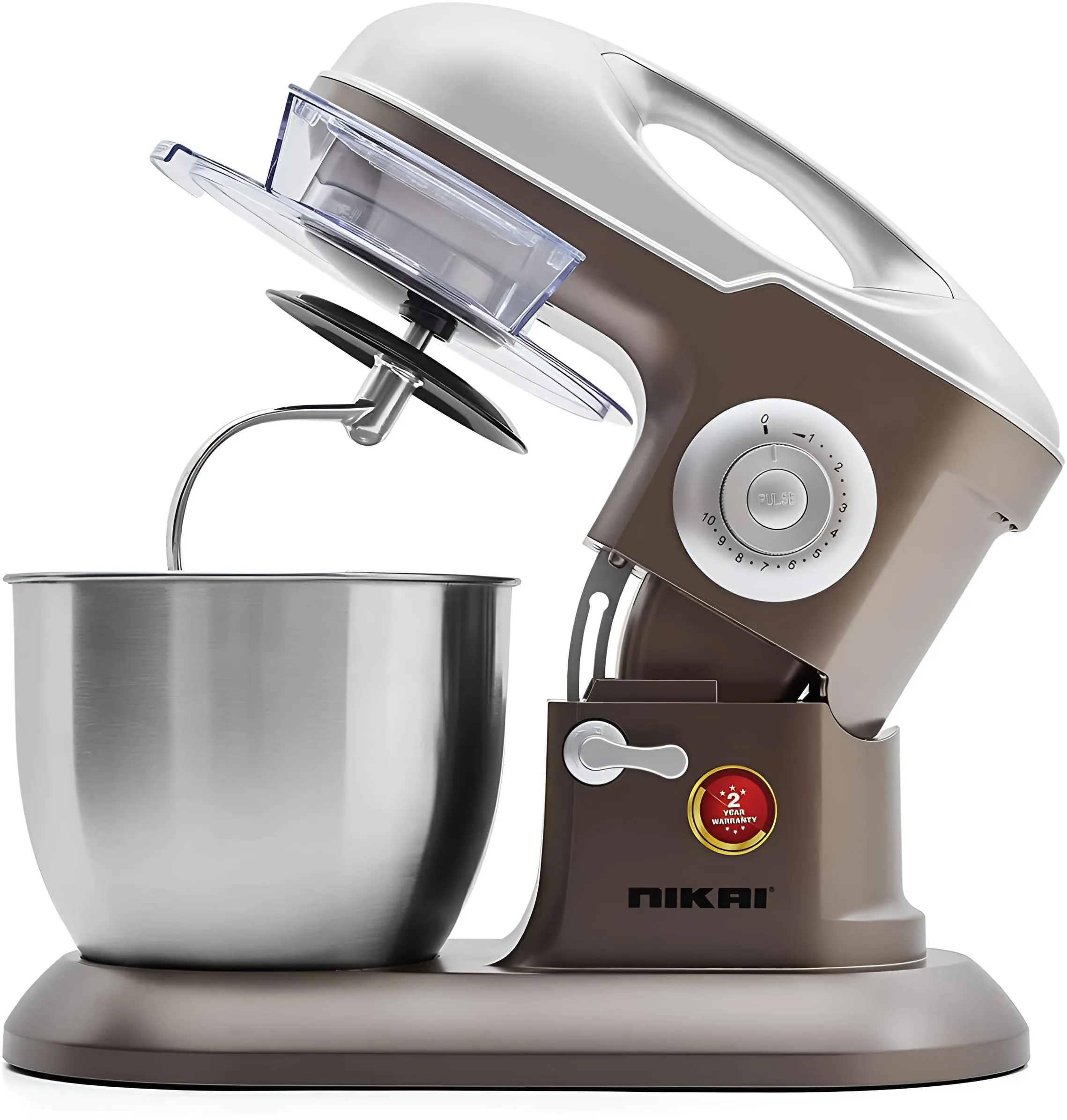 Nikai 1000W Stand Mixer, 6.5 Ltr Stainless Steel Bowl, Mixing Attachments – Dough Hook, Beater, Whisk, Nsm650A Silver