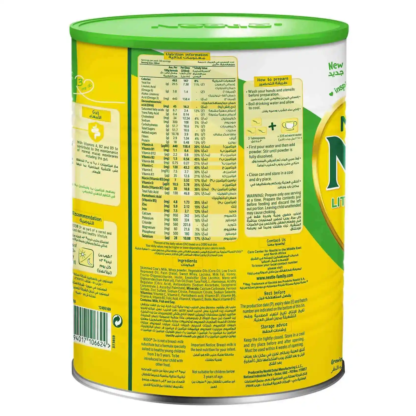 Nestlé Nido Little Kids 3 Plus Growing Up Milk Powder Tin For Toddlers 3 To 5 Years 400g