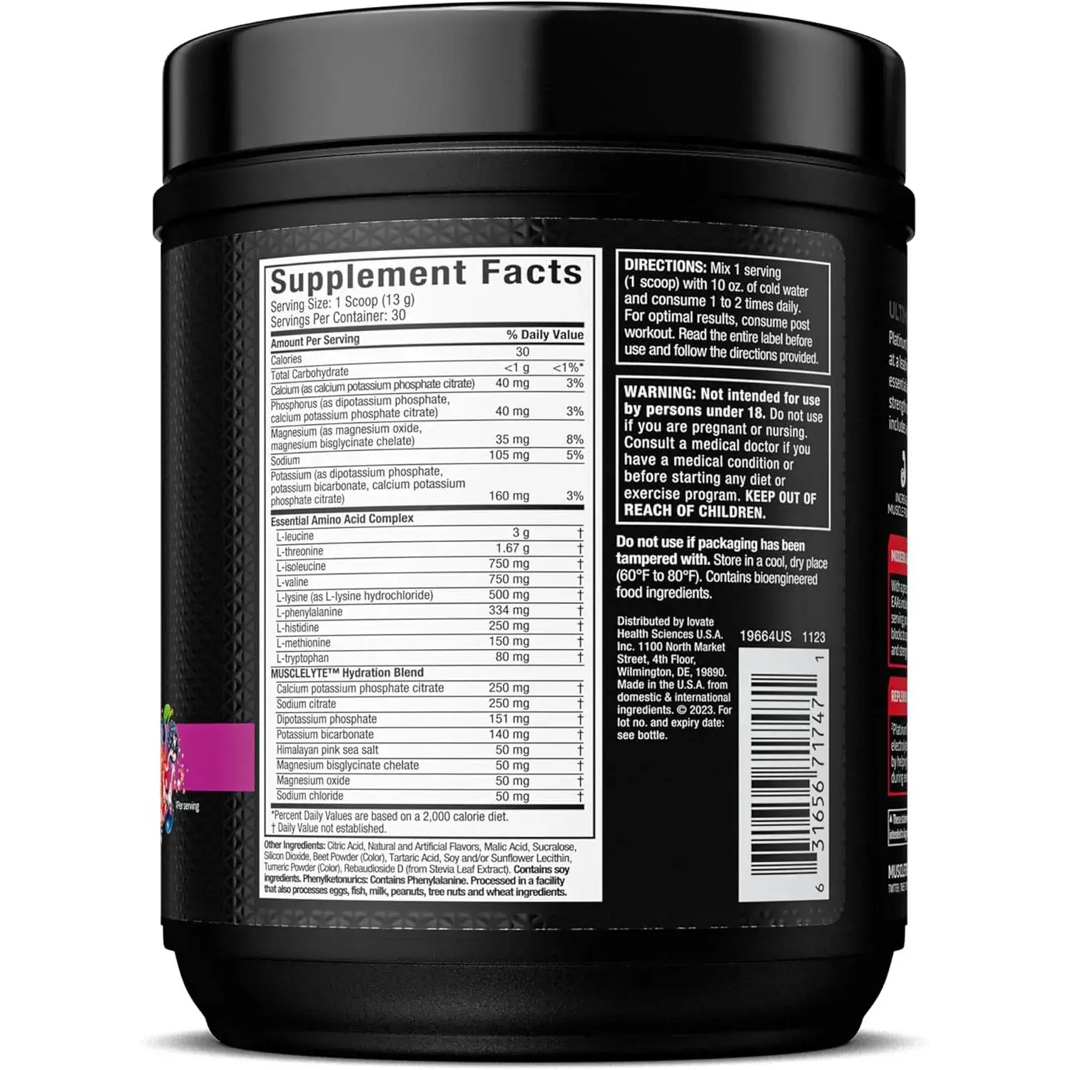 Muscletech Platinum 100% Eaa+ Essential Amino Acids & Electrolytes Pre-workout Drink Fruit Punch Flavor 30 Servings