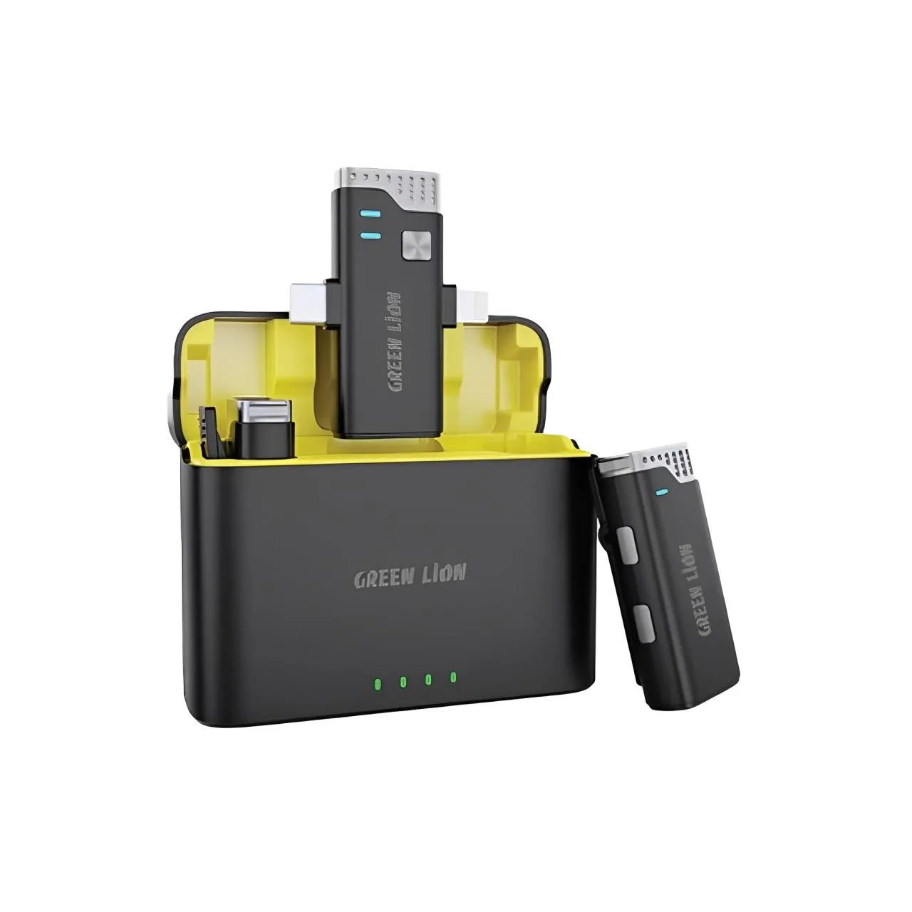 Green Lion 3 In 1 360 Microphone Usb-c Lightning 800mah Battery Black