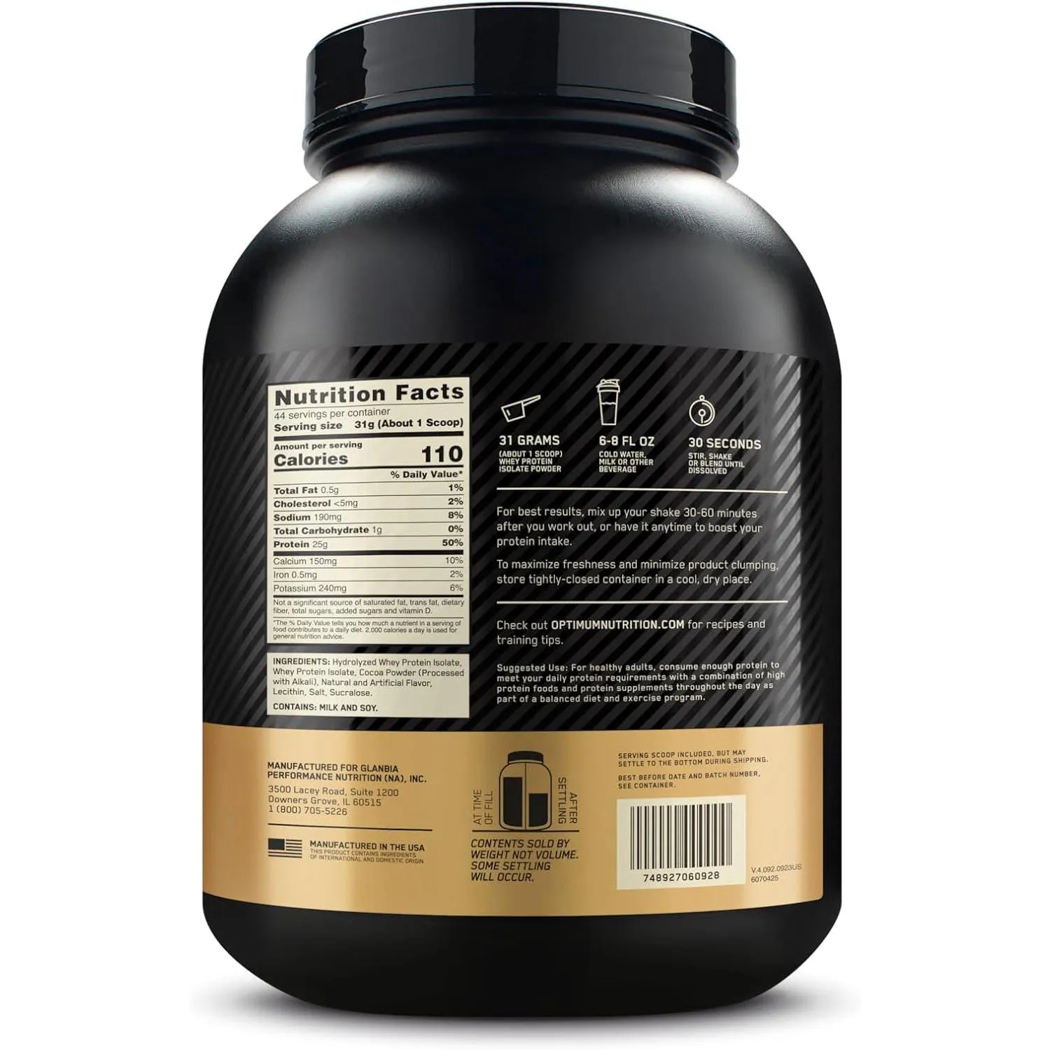 Optimum Nutrition Gold Standard 100% Isolate Chocolate Bliss 3 Lb 44 Servings