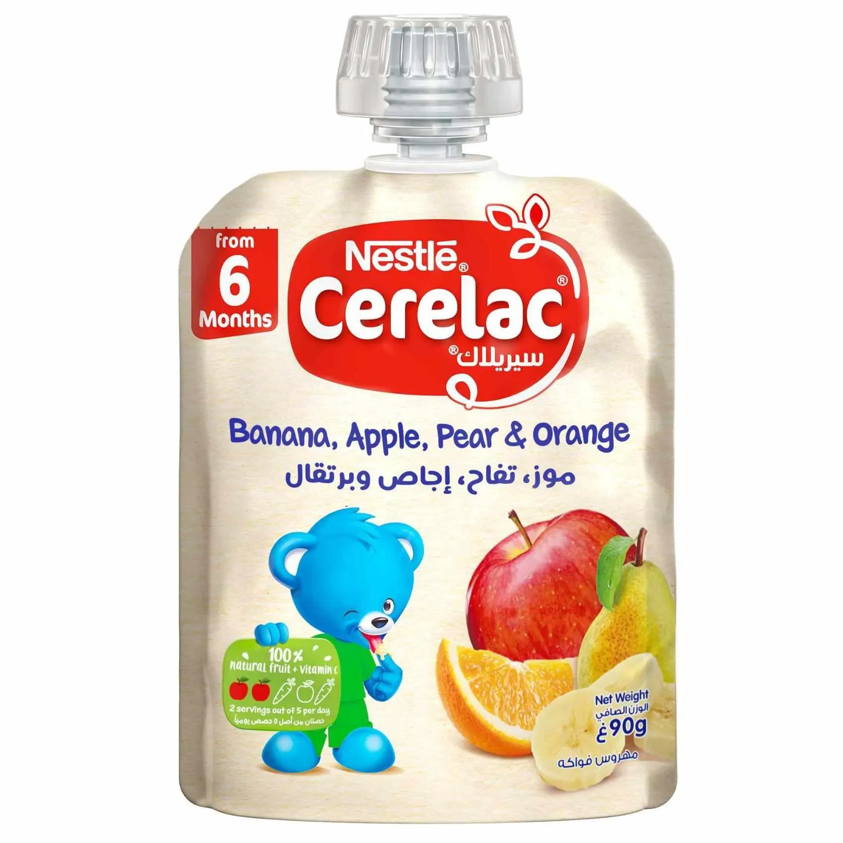 Nestlé Cerelac Fruits Puree Pouch Banana Apple Pear & Peach Baby Food 90g