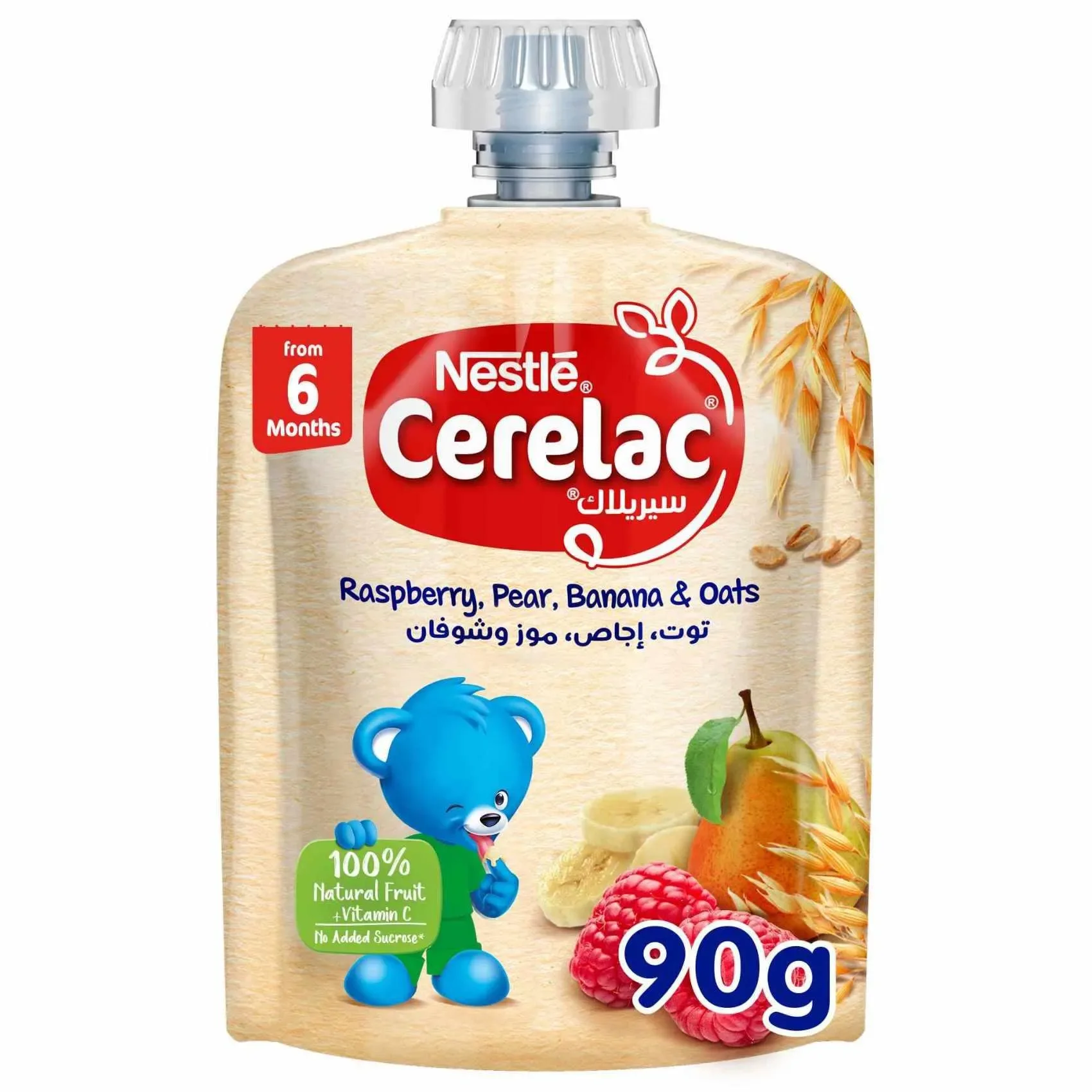 Nestlé Cerelac Fruits Puree Pouch Raspberry, Pear, Banana & Oats 90g