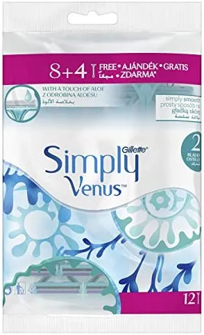 Gillette Simply Venus Disposable Razor For Women 2 Blades 12 Count