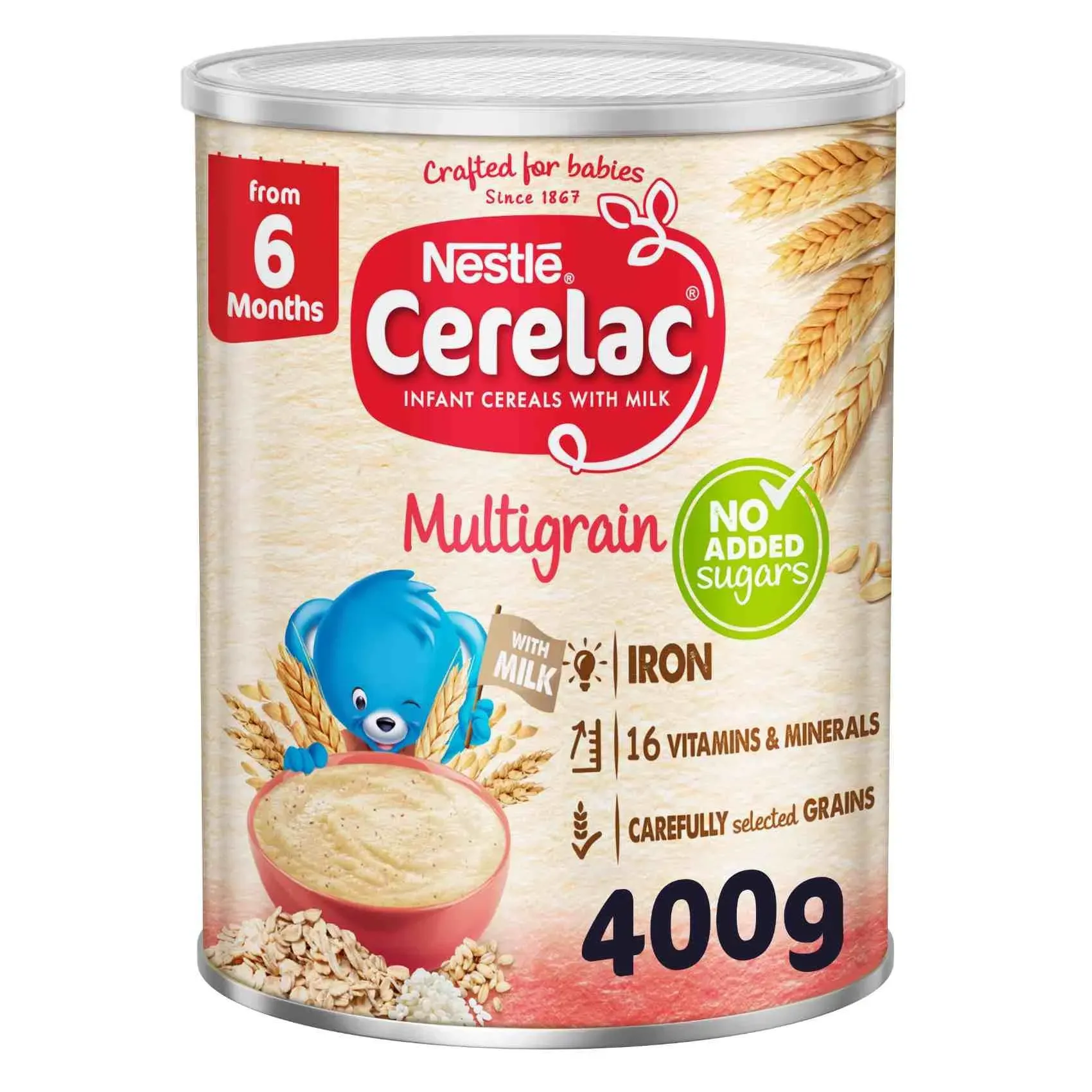 Nestlé Cerelac Wheat Multigrain Infant Cereals With Milk No Added Sugars From 6 Months Tin 400g