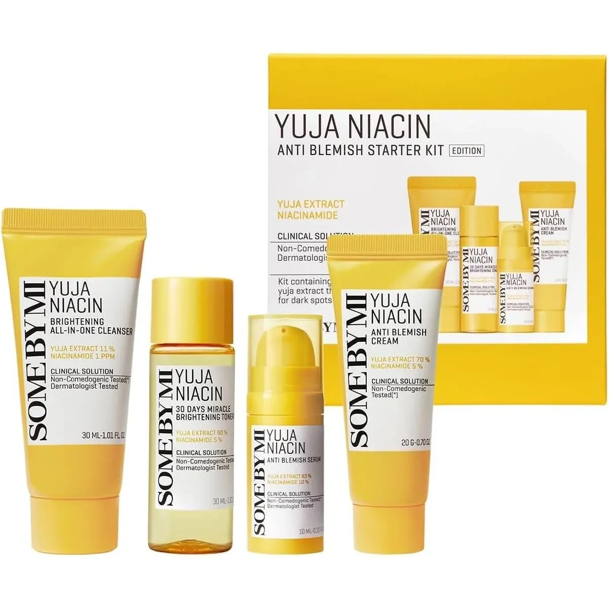 Some By Mi Yuja Niacin Brightening Starter Kit Cleanser 30ml, Toner 30ml, Serum 10ml, Cream 20ml