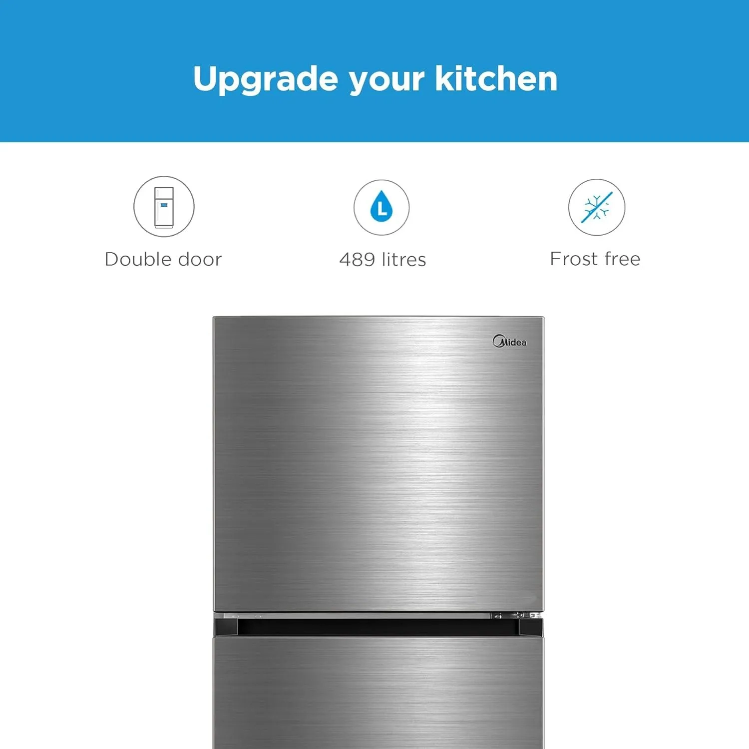 Midea Refrigerator 489Ltrs, 2 Door, Silver Colour
