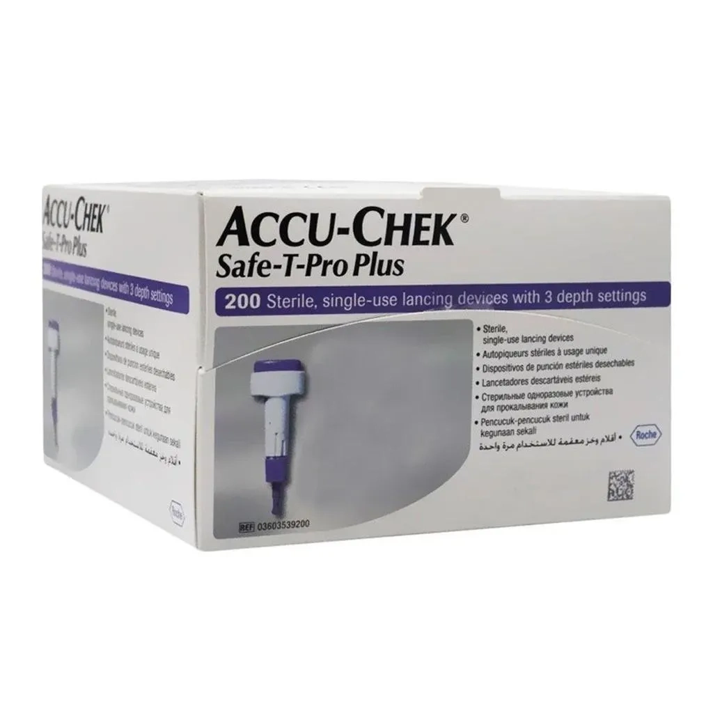 Accu-Chek Safe-t-pro Plus Sterile Single Use Lancets With 3 Depth Settings, For Neonates, Children & Adults, Pack Of 200's
