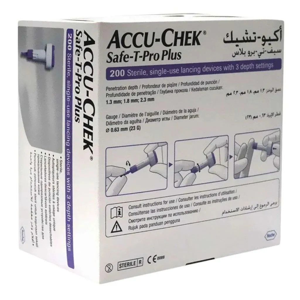 Accu-Chek Safe-t-pro Plus Sterile Single Use Lancets With 3 Depth Settings, For Neonates, Children & Adults, Pack Of 200's