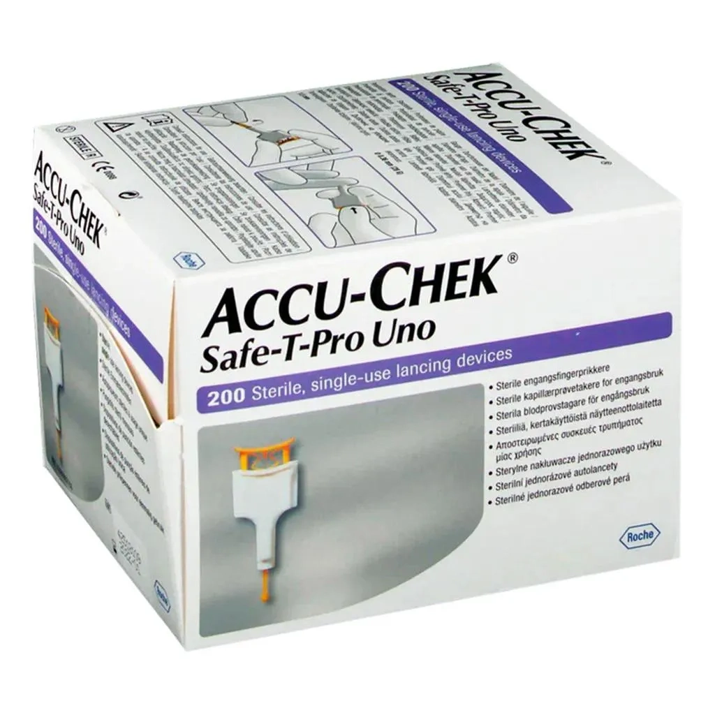 Accu-Chek Safe-t-pro Uno Sterile Single Use Lancets For Diabetic Blood Glucose Testing, Pack Of 200's