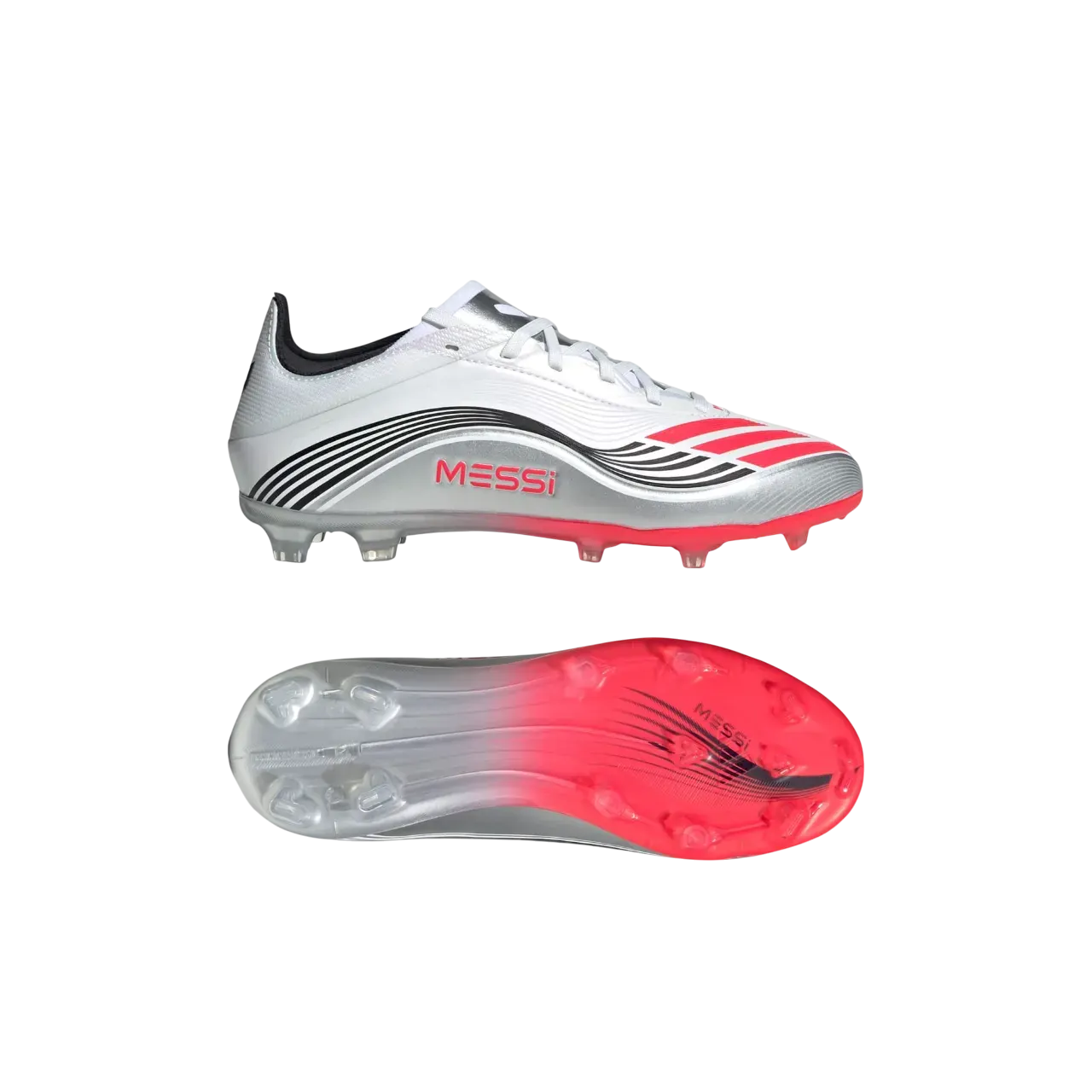 Adidas F50 Messi Elite Firm Ground Boots Kids Cloud White / Lucid Red / Silver Metallic Size 28